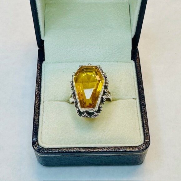 Citrine Sterling Silver Coffin Ring Size 6.5 - Picture 2 of 3